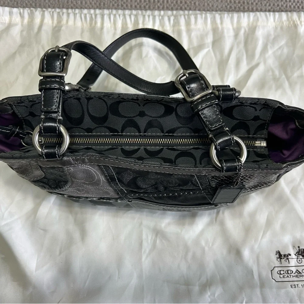 Coach Black Patchwork Signature Tote with Silver Hardware - Picture 4 of 9
